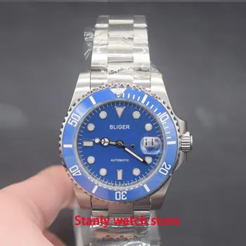 Solid Bliger 40mm blue dial luminous marks ceramic bezel date magnifier sapphire glass automatic movement men's watch
Solid Bliger 40mm blue dial luminous marks ceramic bezel date magnifier sapphire glass automatic movement men's watch