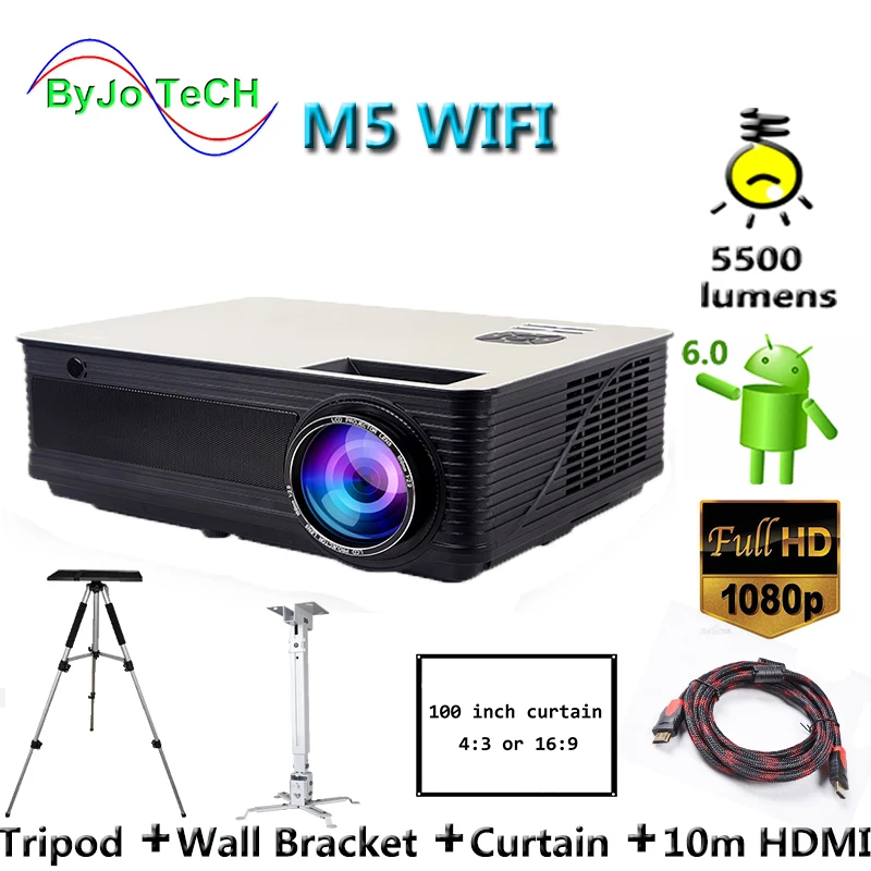 Poner Saund M5 WIFI Full HD Projector Double HIFI speakers Android 6.0 With 10m HDMI & Wall Bracket & Tripod M5W Vs led96 bt96
Poner Saund M5 WIFI Full HD Projector Double HIFI speakers Android 6.0 With 10m HDMI & Wall Bracket & Tripod M5W Vs led96 bt96