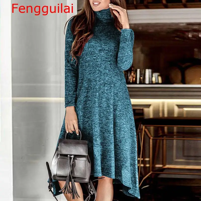 Women Turtleneck Warm Knitted Sweater Dress Autumn Winter Long Sleeve Irregular Dress Elegant Solid Ladies Party Dress
Women Turtleneck Warm Knitted Sweater Dress Autumn Winter Long Sleeve Irregular Dress Elegant Solid Ladies Party Dress