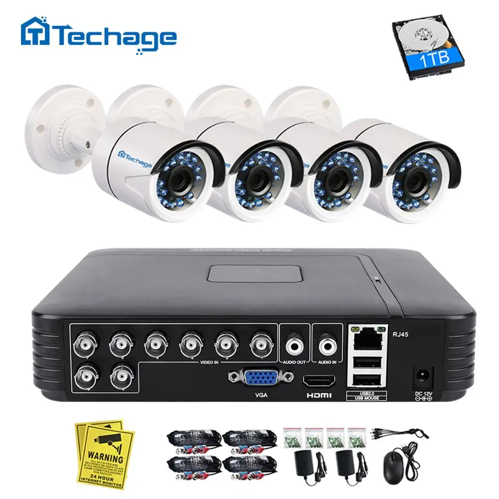 

Techage 4CH 720P DVR AHD CCTV System 4PCS 1.0MP IR Night Vision Outdoor CCTV Camera 1200TVL Home Security Video Surveillance Kit