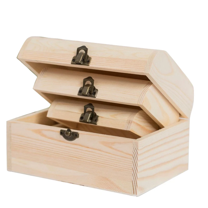 3Pcs Unfinished Wooden Chest Jewelry Storage Box Case DIY Home Decorations | Дом и сад