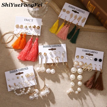 2020 Fashion Pearl Earrings Set For Women Bohemian Flower Tassel Long Earring 6pair / set Female Brincos Beach Jewelry
2020 Fashion Pearl Earrings Set For Women Bohemian Flower Tassel Long Earring 6pair / set Female Brincos Beach Jewelry