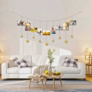Hanging Photo Display Wood Stars Garland with Chains Picture Frame Collage with 30 Wood Clips Wall Art Decoration
Hanging Photo Display Wood Stars Garland with Chains Picture Frame Collage with 30 Wood Clips Wall Art Decoration