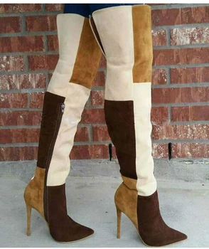 Winter Hot Sale Women Fashion Pointed Toe Patchwork Color Over Knee Boots Suede Leather Square Cloth Long High Heel Boots
Winter Hot Sale Women Fashion Pointed Toe Patchwork Color Over Knee Boots Suede Leather Square Cloth Long High Heel Boots