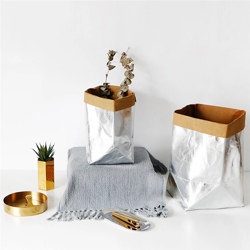 Washable kraft paper bag plant flower pot multifunctional portable simple home garden storage bag save space reuse