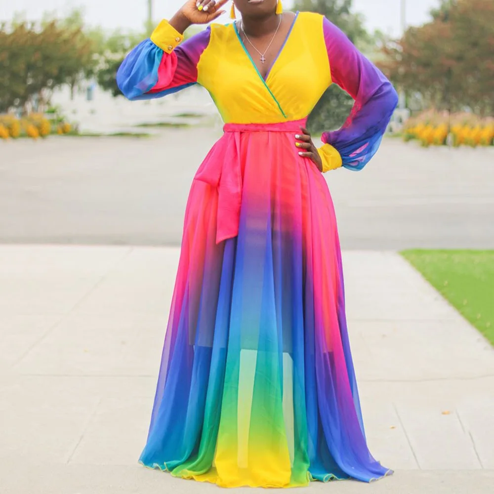 Women Plus Size Autumn Dress 4XL 5XL African Style Sexy Deep V Neck Color Block Maxi Dress Long Sleeve Fall Clothing Dress Mama
Women Plus Size Autumn Dress 4XL 5XL African Style Sexy Deep V Neck Color Block Maxi Dress Long Sleeve Fall Clothing Dress Mama