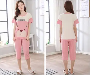 Summer Women's Cartoon Cute Thin Leisure Tops Pajamas Set Women's Short-Sleeved Cropped Pants Cotton Suit
Summer Women's Cartoon Cute Thin Leisure Tops Pajamas Set Women's Short-Sleeved Cropped Pants Cotton Suit
