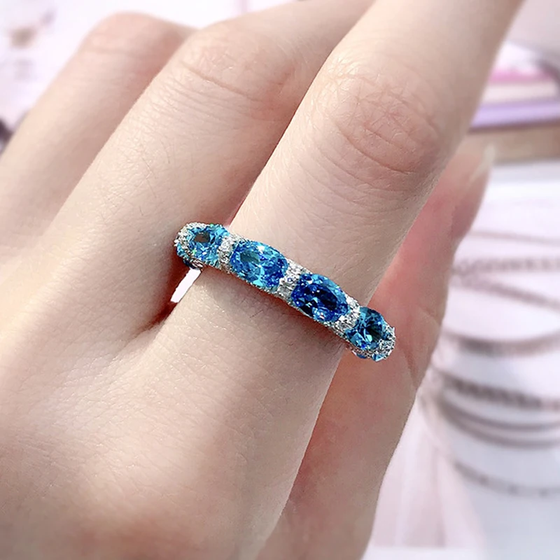 OEVAS 100% 925 Sterling Silver Sparkling Full High Carbon Diamond Synthetic Ruby Aquamarine Emerald Rings For Women Fine Jewelry