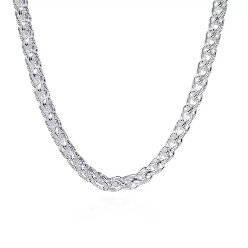 

Exquisite 925 Sterling Silver Chain Necklace Twisted Thick Chain Necklace Is Suitable for Men's and Women's Boutique Jewelry
