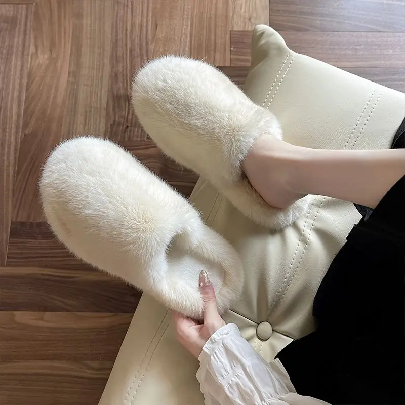 

Hairy slippers women fashion outer wear 2021 autumn and winter new all-match outer wear net red word Baotou drag woman