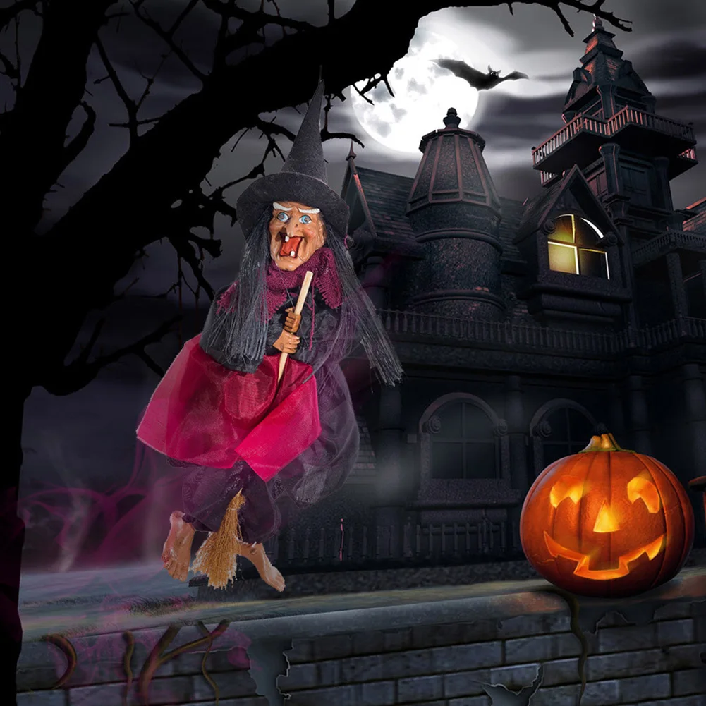 Halloween Hanging Animated Talking Witch Props Laughing Sound Control Decor Toy TN88