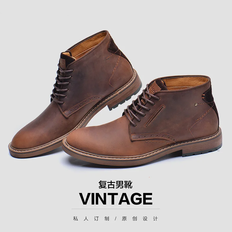 2019 New Style Ark Bird Hight-top MEN'S SHOES Genuine Leather Lace-up Europe And America MEN'S Leather Boots Martin Boots Casual