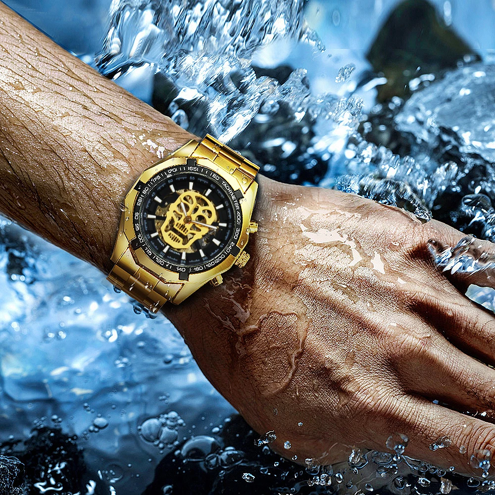 Golden Automatic Watch Men Steel Strap Skeleton Mechanical Skull Watches Top Brand Luxury Golden Automatic Watch Men Steel Strap Skeleton Mechanical Skull Watches Top Brand Luxury