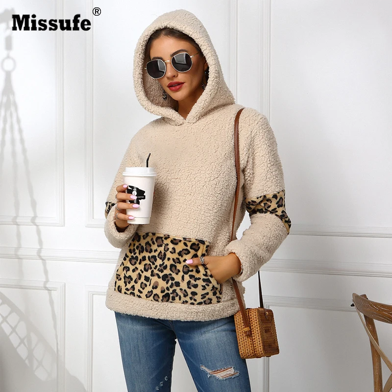 Missufe Leopard Women Hoodies Pocket Patchwork Hooded Plush Sweatshirt Autumn Winter Pullover Casual Female Tops Loose Hoody 
Missufe Leopard Women Hoodies Pocket Patchwork Hooded Plush Sweatshirt Autumn Winter Pullover Casual Female Tops Loose Hoody