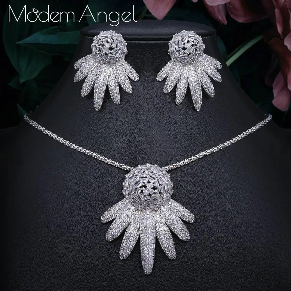ModemAngel модное свадебное ожерелье серьги для женщин аксессуары Полный кубический