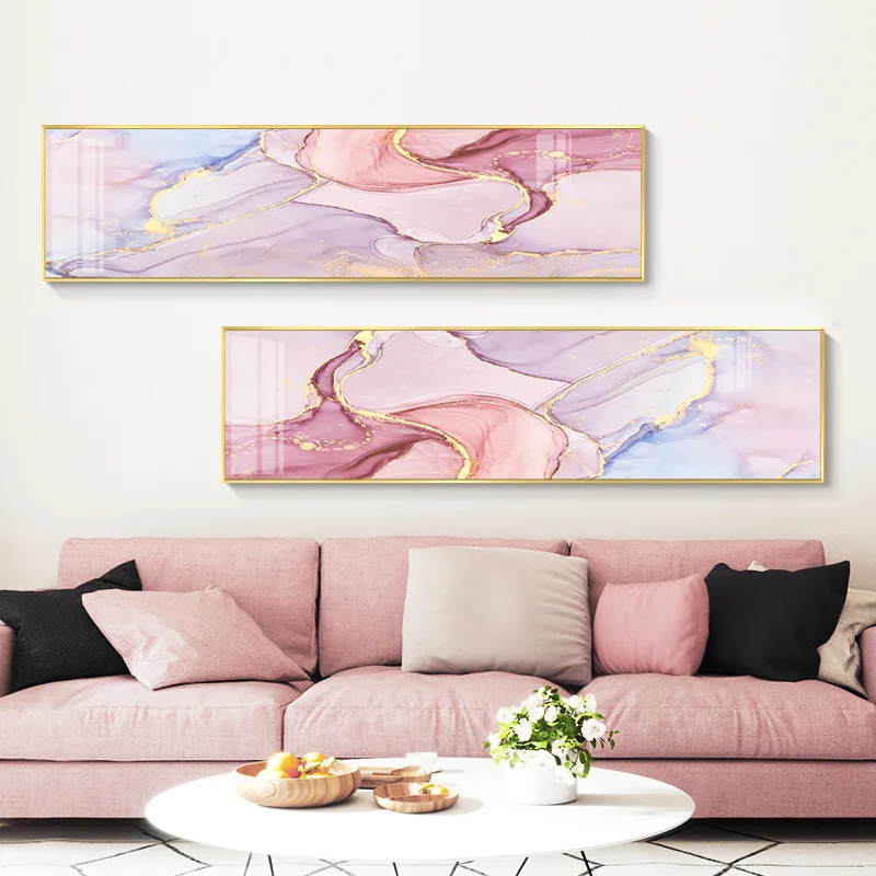 

Nordic Abstract golden wall art canvas Posters Prints Watercolor pink green Pictures Living Room morden print Unframed Poster