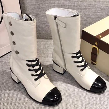 Retro fashion round toe boots spring and autumn ankle zipper women's shoes new luxury splicing leather boots
Retro fashion round toe boots spring and autumn ankle zipper women's shoes new luxury splicing leather boots