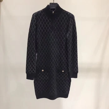 Casual Knitted Plaid Dress Women Autumn Long Sleeve Pockets Dress 2019 New Women Mini Dress 
Casual Knitted Plaid Dress Women Autumn Long Sleeve Pockets Dress 2019 New Women Mini Dress