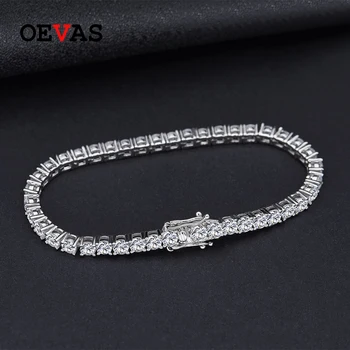OEVAS 100% 925 스털링 실버, 3mm 생성 다이아몬드 보석 뱅글, 매력적인 웨딩 테니스 팔찌, 파인 주얼리, 도매 직송