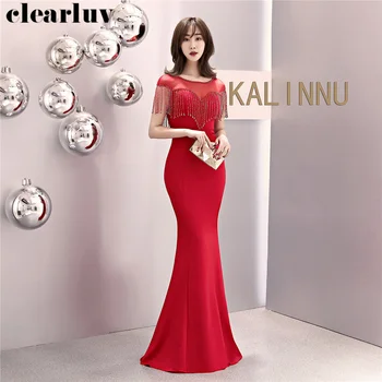 Beading Tassel Mermaid Dress Robe De Soiree 2020 DX309 O-Neck Plus Size Short Sleeve Evening Dress Red Long Sexy Slim Party Gown 
Beading Tassel Mermaid Dress Robe De Soiree 2020 DX309 O-Neck Plus Size Short Sleeve Evening Dress Red Long Sexy Slim Party Gown