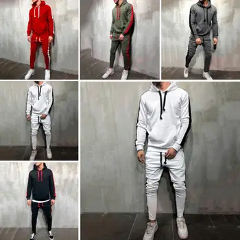 Autumn and winter men's hooded strips solid color sports and leisure sweatshirt suit Hooded design with drawstring color block
Autumn and winter men's hooded strips solid color sports and leisure sweatshirt suit Hooded design with drawstring color block