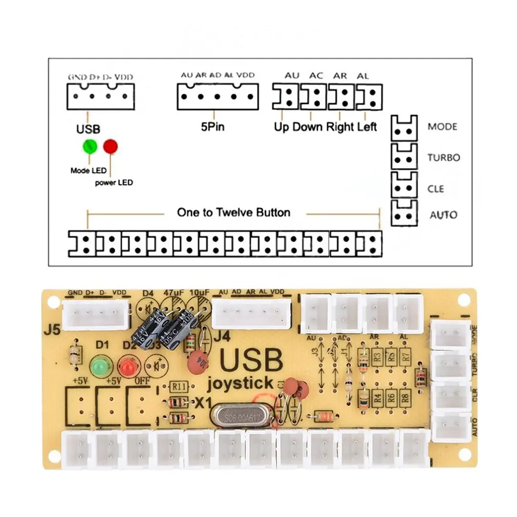 Diy аркадный джойстик печатная плата ПК Управление Usb карта чип + Micro Motion Rocker 4 шт.
