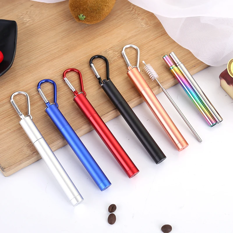 

Portable Stainless Steel Telescopic Drinking Straw For Travel Reusable Collapsible Metal Drinking Straw With Case And Brush