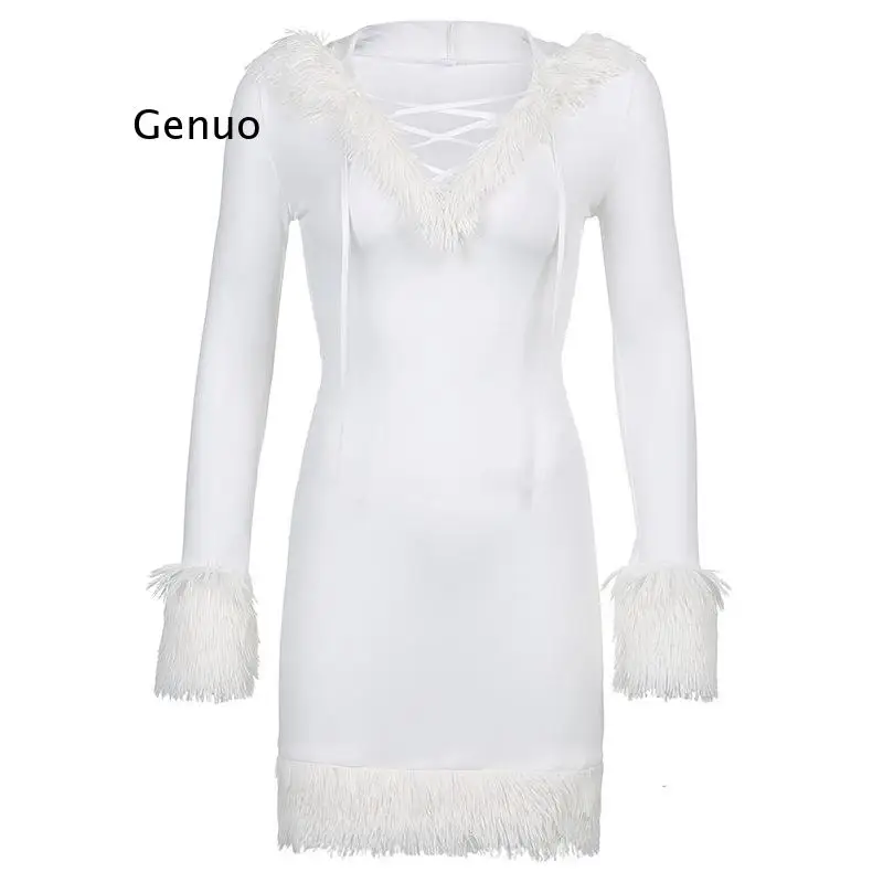 Furry White Bodycon Mini Dresses Women Autumn Long Sleeve Hooded V Neck Dress Skinny Fuzzy Party Streetwear Winter
Furry White Bodycon Mini Dresses Women Autumn Long Sleeve Hooded V Neck Dress Skinny Fuzzy Party Streetwear Winter