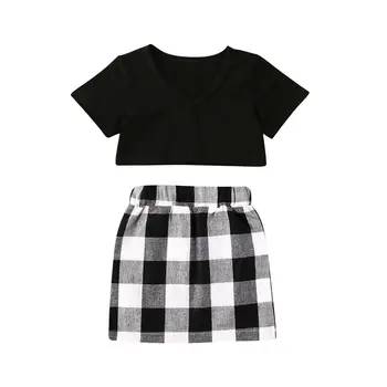2020 Fashion Infant Baby Girls Clothes Sets V Neck Short Sleeve Black T Shirts Tops Plaid Print Mini Skirts
2020 Fashion Infant Baby Girls Clothes Sets V Neck Short Sleeve Black T Shirts Tops Plaid Print Mini Skirts