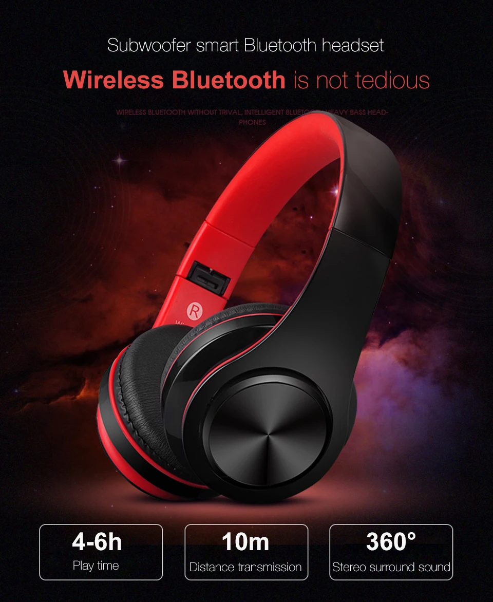 Tiptop Bluetooth наушники гарнитура 3D HIFI стерео беспроводные с микрофоном для TF карты FM