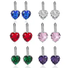 Romántico corazón cúbico Zirconia pendiente cristal austriaco pendientes de aro de plata mujeres San Valentín regalo(China)