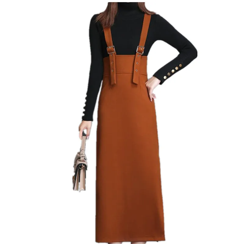 Осенне-зимнее милое шерстяное платье в стиле преппи на бретельках женское облегающее платье-трапеция с высокой талией и разрезом 
Осенне-зимнее милое шерстяное платье в стиле преппи на бретельках женское облегающее платье-трапеция с высокой талией и разрезом