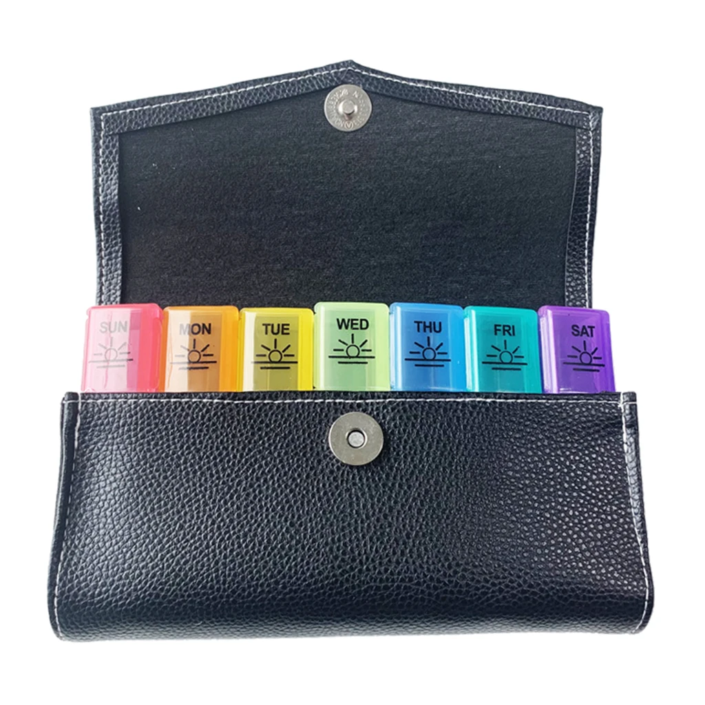 Portable 7 Day Weekly Pill Organizer Medicine Fish Oil Box with PU Leather Bag Portable 7 Day Weekly Pill Organizer Medicine Fish Oil Box with PU Leather Bag