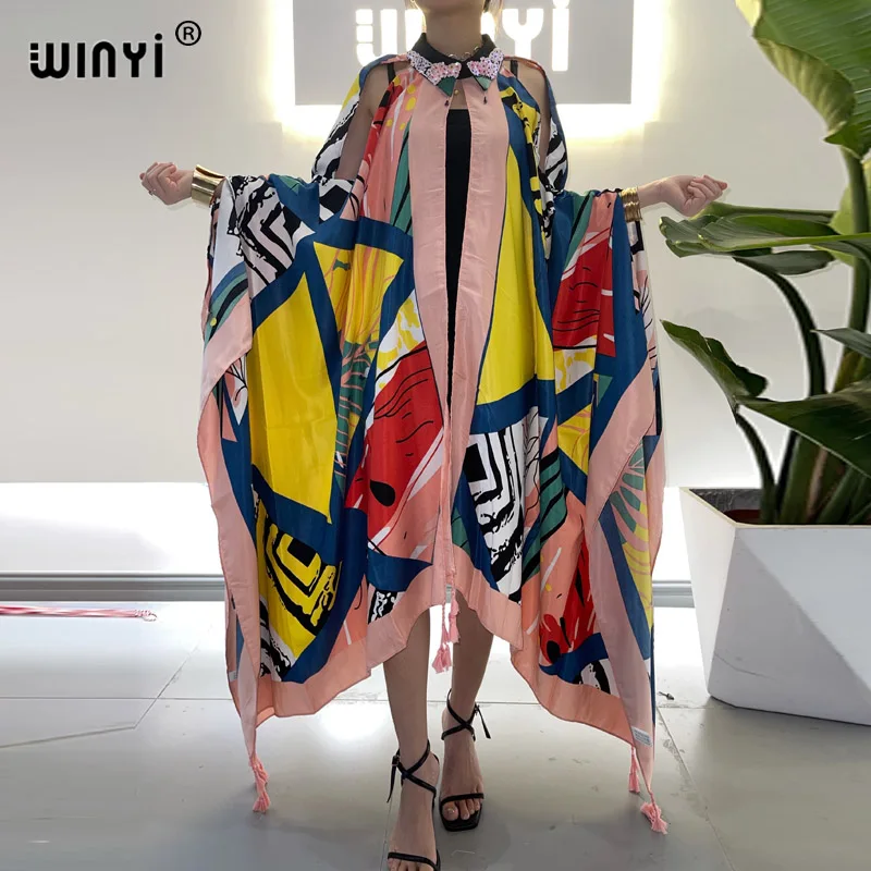 

WINYI sukienka Fashion lapel kimono America free Size Women's full Sleeve Floral Printed Elegant Casual Vacation Loose Dresses