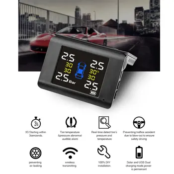 Wireless Car TPMS Tire Pressure Monitor Intelligent System Solar Power LED Display with 4 Built-in or External Sensor
Wireless Car TPMS Tire Pressure Monitor Intelligent System Solar Power LED Display with 4 Built-in or External Sensor