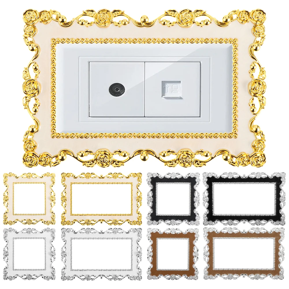Фото Single/Double Switch Panel Sticker European Style Gold Silver Rose Edge Resin Socket Surround Frame Cover Elegant Wall Decor New | Дом и сад