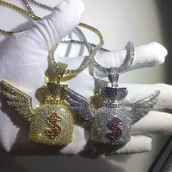 Hip Hop AAA CZ Zircon Stone Setting Bling Iced Out Angel Wing US Dollar Purse Money Bag Pendants Necklace for Men Rapper Jewelry
Hip Hop AAA CZ Zircon Stone Setting Bling Iced Out Angel Wing US Dollar Purse Money Bag Pendants Necklace for Men Rapper Jewelry