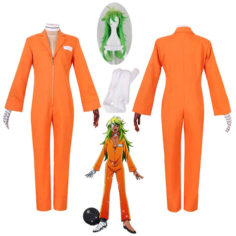 Anime Nanbaka NO.25 Niko Rock Prison Uniform cosplay Costumes Orange Bodysuit + Glove Prisoner Halloween Clothing Wig | Тематическая