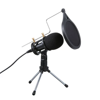 

Wired Condenser Microphone Audio 3.5mm Studio Mic Vocal Recording KTV Karaoke Mic with Stand for PC Phone Speech Meeting