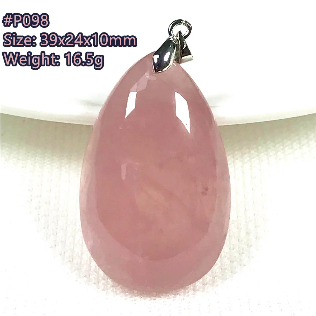 Фото 100% Natural Pink Rose Quartz Necklace Pendant For Women Lady Man 39x24x10mm Beads Silver Mozambique Crystal Jewelry AAAAA | Украшения и