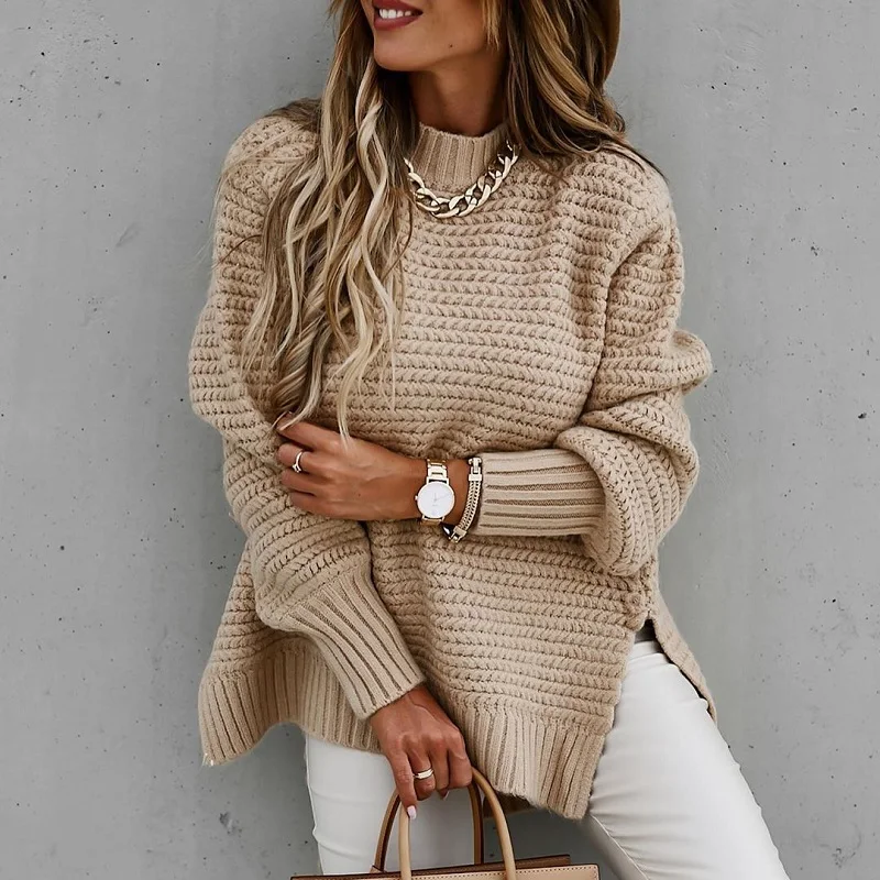 Women's Sweater Autumn Winter Elegant Ribbed Slit Sweaters Vintage Lantern Sleeve Women Pullover Tops Knitted O Neck Jumpers
Women's Sweater Autumn Winter Elegant Ribbed Slit Sweaters Vintage Lantern Sleeve Women Pullover Tops Knitted O Neck Jumpers