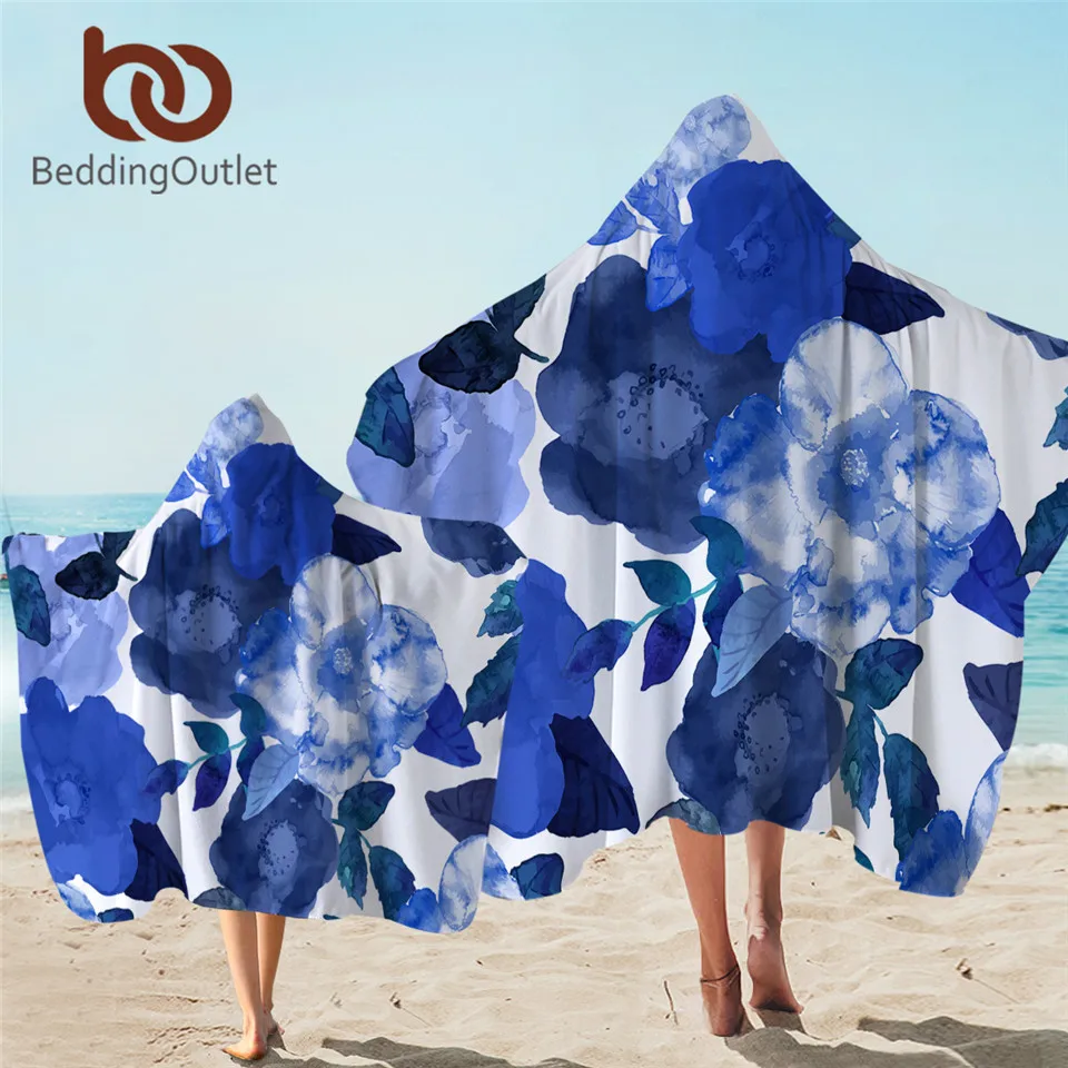 

BeddingOutlet Flowers Hooded Towel Watercolor Art Microfiber Bath Towel With Hood for Kids Leaf Wearable Beach Wrap Blanket