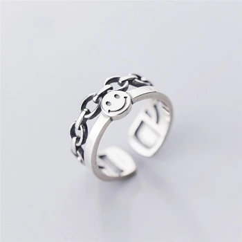 Sole Memory Retro Smile Happy Smiley Double Layer Chain 925 Sterling Silver Female Resizable Opening Rings SRI553
Sole Memory Retro Smile Happy Smiley Double Layer Chain 925 Sterling Silver Female Resizable Opening Rings SRI553