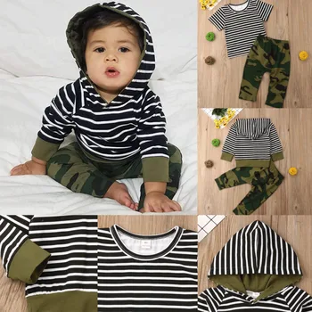 

Emmababy Infant Newborn Baby Boy Girl Casual Long Sleeve Striped T-shirt Top+Camouflage Pants Casual Outfit Clothes