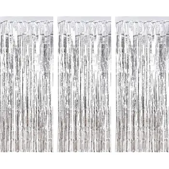 3 Pack Silver Metallic Foil Tinsel Fringe Curtain Birthday Party Decoration Wedding Photography Backdrop Curtain Photo Props 
3 Pack Silver Metallic Foil Tinsel Fringe Curtain Birthday Party Decoration Wedding Photography Backdrop Curtain Photo Props