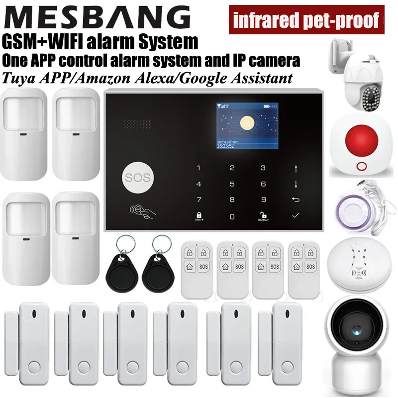 home wifi GSM alarm system wireless security alarm kits with pir sensors door detector and wifi IP camera tuya App control
home wifi GSM alarm system wireless security alarm kits with pir sensors door detector and wifi IP camera tuya App control