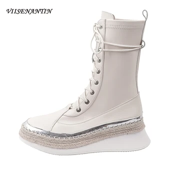 Wedges Autumn New Thick-soled Mid-tube Genuine Leather Casual Short Boots Lace-up Straw Woven Flat Platform Chunky Shoes Women
Wedges Autumn New Thick-soled Mid-tube Genuine Leather Casual Short Boots Lace-up Straw Woven Flat Platform Chunky Shoes Women