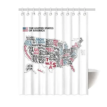 Map of United States of America with State Names Decor Waterproof Polyester Fabric Shower Curtain Bathroom Sets with Hooks, 
Map of United States of America with State Names Decor Waterproof Polyester Fabric Shower Curtain Bathroom Sets with Hooks,