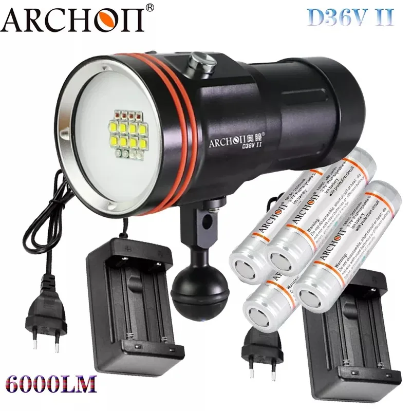 

ARCHON D36V II W43VPII Diving Video Light 6000LM Underwater 100M Professional diving photography flashlight with Battery charger