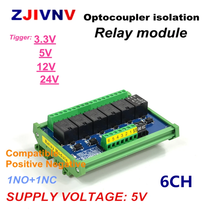 

DC 5V 6 channels Optocoupler isolation Relay Interface Module tigger voltage 3.3V 5V 12v 24V PLC Signal Amplification Board 6CH